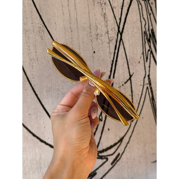 NEW Bottega Veneta BV1386S Gold Sardine Oval Sunglasses $655
